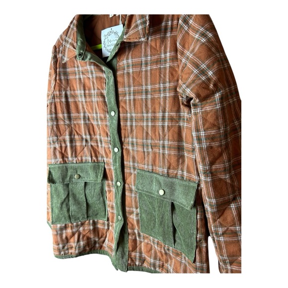 Hem & Thread Women's Rust Plaid Olive Quilted Jacket Size M - Picture 6 of 9